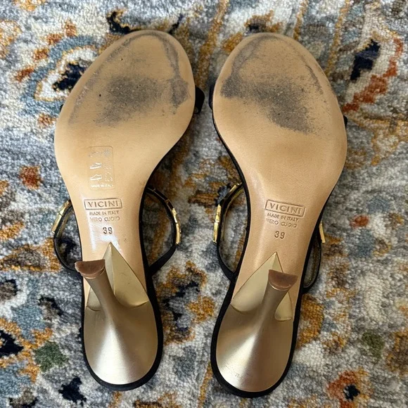 Giuseppe zanotti design Elegant Black and Gold diamond Women's strappy heels - Picture 5 of 6